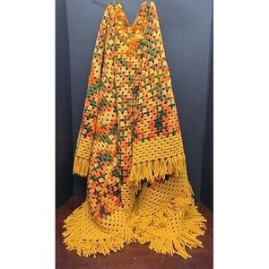 Beautiful 1960's Vtg Handmade Afghan Crochet Throw Blanket 5x7ft